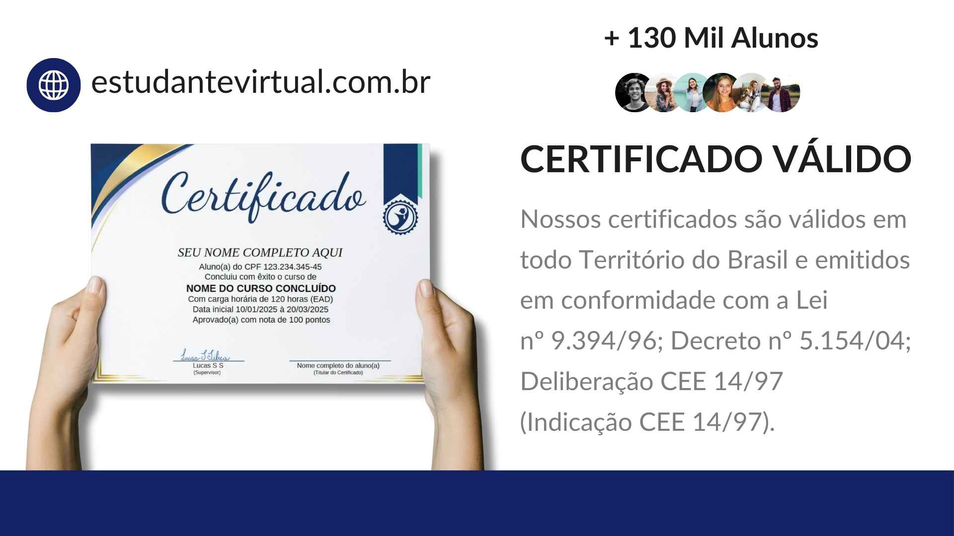 Banner exibindo ao estudante virtual nosso certificado válido em todo Brasil